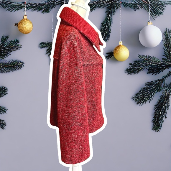 Akris Punto RARE Red Wool & Mohair-Blend Button-Up Coat with Cashmere Knit Trim - Picture 16 of 16